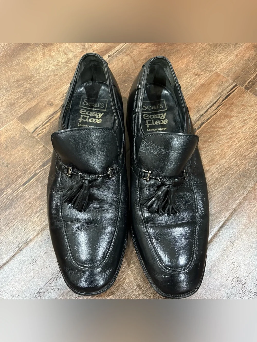 Vintage Made In USA Black Leather Slip On Dress Shoes Sears Loafers Mens 10D